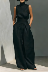 Nerina - Ärmelloser Jumpsuit mit weitem Bein – Schwarz