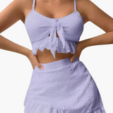 Bikini-Set Damen - 3-teilig mit Rüschen & High-Waist Design – Hellviolett