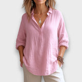 Anelle – Leinenbluse mit V-Ausschnitt – Rosa