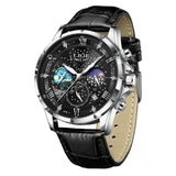 Stilvolle Mondphasen-Armbanduhr – Silber Schwarz