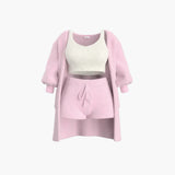 Loungewear Set - Damen Strick Outfit 3-teilig mit Cardigan – Rosa