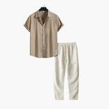 Herren Sommer Schlafanzug Set mit Kurzarmhemd und langer Hose – Beige