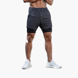 Herren Trainingsshorts mit Innenhose und Kordelzugbund – Grau