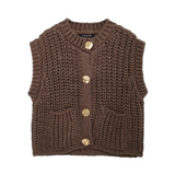 Gloriana - Elegante ärmellose Strickweste – Kaffeebraun