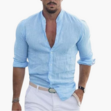 Sommerhemd für Herren - Leicht, Luftig & Stehkragen Casual – Blau