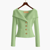 Kenny – Gerippter Knopf-Cardigan – Grün