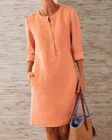 Merina - Elegante Knöpfe Schlichtes Kleid – Orange