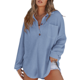 KATHRYN™ – Luftige V-Ausschnitt Knopf-Bluse – Himmelblau
