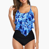 Zweiteiliger Damen - Tankini mit Volant und Bauchkontrolle – Blau