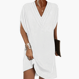 Kleid Damen - Elegant mit V-Ausschnitt & kaschierendem Schnitt – Weiß