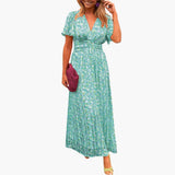 Florales Wickel-Maxikleid - für Damen mit V-Ausschnitt – Grün