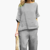 Zweiteiler Set Damen - Crop Top & Cropped Hose für den Sommer – Grau