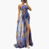 Vibrantes Maxi-Kleid für Frauen - Farbenfrohes Design – Cyan