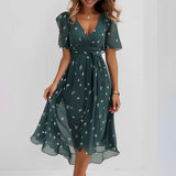 Valerie - V-Ausschnitt-Chiffonkleid für Damen – Grün
