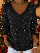 Falyn – Eleganter Pullover Mit V-Ausschnitt Und Glitzer – Schwarz