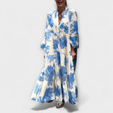 Nerina - Elegantes Maxikleid mit Blumenmuster – Blau