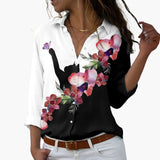 Blumen Colorblock Bluse für Damen - Stilvoll & Bequem – Schwarz