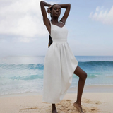 Damenkleid aus Leinen mit Knopfleiste und lockerem Schnitt für den Sommer – Weiß
