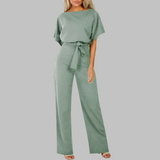 Amber | Damen Overall Fledermausärmel Bindegürtel Weites Bein – Mintgrün