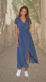Aubrey | Statement Floral Wrap Maxi Dress – Marineblau