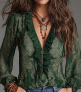Taviana - Bluse mit weicher Haptik und Rüschen-Details – Grün