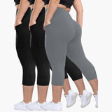 Capri-Leggings Set - Für Damen mit hoher Taille Sport – Schwarz/Schwarz/Grau