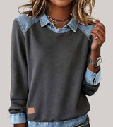 Ravit - Denim Strickoberteil Mit Langen Ärmeln – Grau