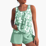 Zweiteiliges Tankini-Set für Frauen - Floral und bequem – Grün
