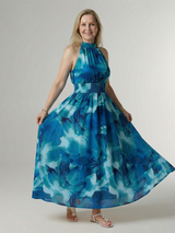 Sylin | Gathered Halter Midi Kleid – Blau