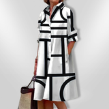 | Geometrisches Muster Midi Kleid – Schwarz