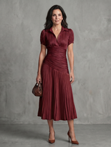 Theodora | Plissierter Taillenstreifen Midi-Kleid – Rot
