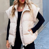 Weste Damen Kurz Mit Reißverschluss | Ärmellose Winterweste – Beige
