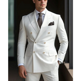 Zweireihiger Herren mit Sechs Knöpfen Hochzeitsgast Anzug | Elegant – Weiß