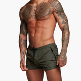 Herren schnelltrocknende Shorts mit elastischem Bund und Reißverschluss – Armeegrün
