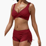 Twist-Bikini-Top mit Shorts - Damen Zweiteiler für den Sommer – Burgundisch