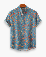 Herren Elegantes Freizeit Hemd | Stilvolles Blumenmuster – Blau