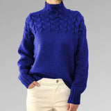 Pullover mit elegantem und warmem rollkragen, kreuzstich-design, unisex – Dunkelblau