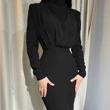 Bonnie - Stilvolles, drapiertes Midikleid für Damen – Schwarz