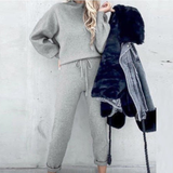 Damen Zweiteiler Set | Freizeitanzug mit Pullover und Hose – Grau