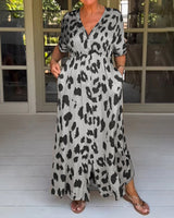 Meryl | Boho-Pantherprint-Kleid – Grau