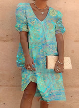Dene - Lässiges Midi-Kleid mit V-Ausschnitt – Light green