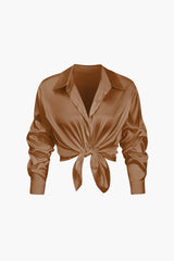 Florentine | Elegante Langarm-Bluse aus seidigem Satin – Braun