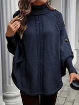 Lolana – Pullover Mit Hohem Kragen Und Gedrehtem Stil – Marineblau