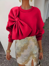 Delfine | Stylisches Sweatshirt mit großer Schleife – Rote Rose