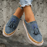 Flieder - Pantoffeln mit dekorativen Quasten und flexibler Sohle – Blau