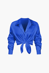 Florentine | Elegante Langarm-Bluse aus seidigem Satin – Blau