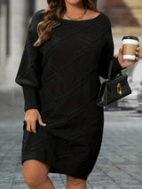 Enkeleida – Winter Kleid Mit Geometrischem Rauten Muster – Schwarz