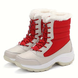 Winterschuhe Damen Stiefel | Mit Schnürung und Runder Kappe – Rot