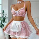 Valentina - Dessous-Set im Maid-Style mit Spitze und Transparenzen – Rosa