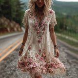 Giselda - blumenbesticktes Kleid – Weiß